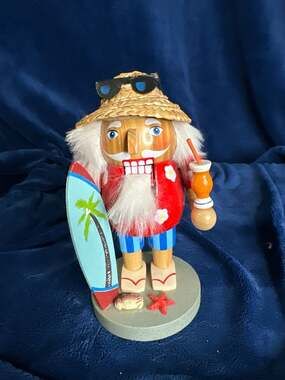 December Home 7" Nutcracker Santa on Beach Surfer with Surfboard